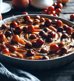 Миндальный пирог с персиками и черешней