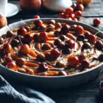 миндальный пирог с персиками и черешней